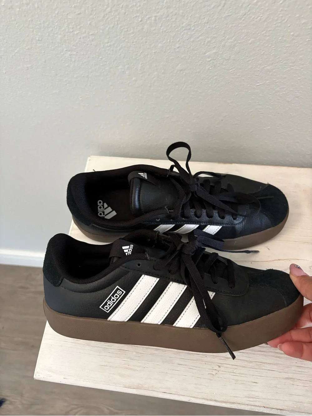 adidas Black & White Low-Top Sneakers with Gum Sole